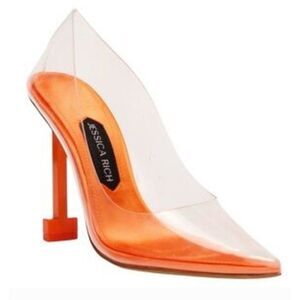 Jessica Rich Women So Fancy Tall Pump Clear Pointed Toe heel Orange Sz 6, 8, 9,